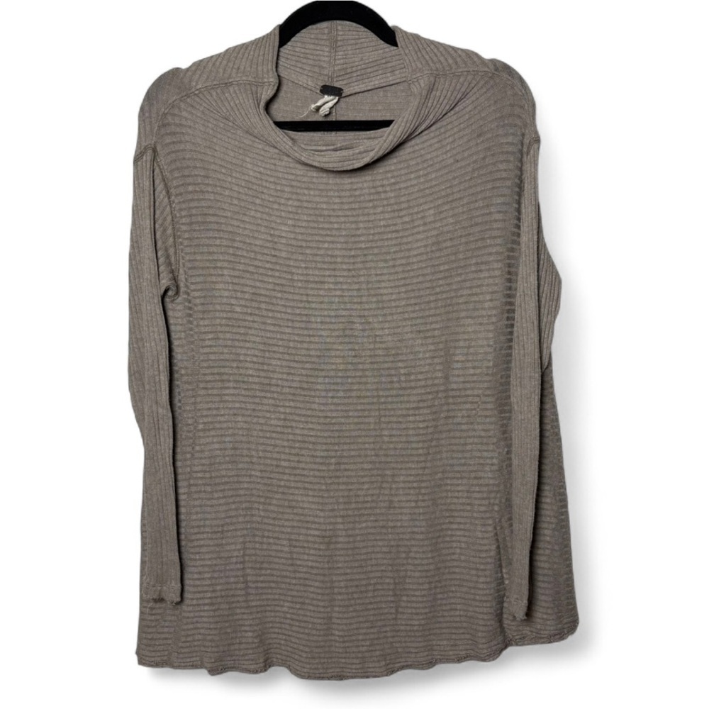Free People Tan Ribbed Open Back Cowl Neck Top | Size Small